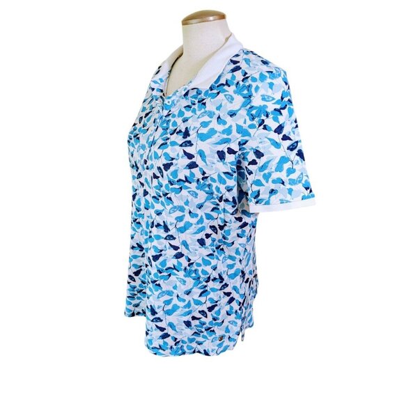 Northern Reflections Womans XL Polo Shirt Blue Leaf Print Short Sleeve Golf - Picture 4 of 6